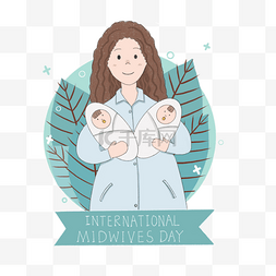 国际助产士日蓝色衣服护士抱着婴