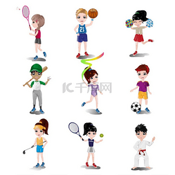 羽毛球画图片_儿童锻炼和参加不同运动的矢量图