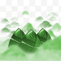 水墨山峰边框图片_绿色水彩山脉端午水墨粽子边框