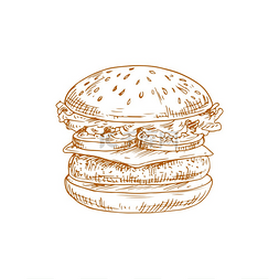 矢量奶酪汉堡图片_汉堡或芝士汉堡独立快餐速食草图