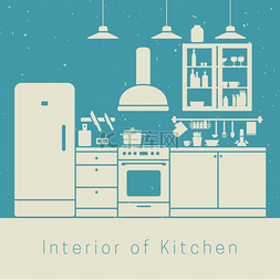 公寓插图图片_厨房内部厨房内部采用白色家具轮