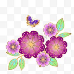 金边紫色鲜花和蝴蝶