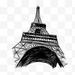 巴黎素描图片_大透视仰角巴黎铁塔画