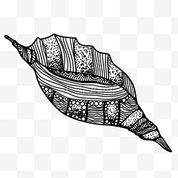 复杂线条花纹图片_抽象贝壳黑白禅绕画有角的海洋生