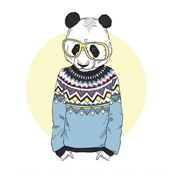 拟人时尚动物图片_熊猫男孩打扮 