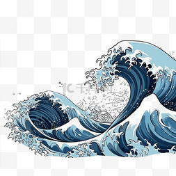 手绘日式图片_卡通手绘日式海浪浪花