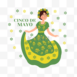 墨西哥五月五节绿色花纹传统服饰