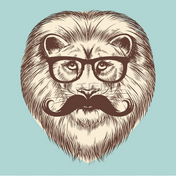 小胡子眼镜人图片_戴着眼镜和小胡子的时髦狮子。