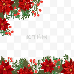 红色圣诞花图片_圣诞一品红花边框节日装饰