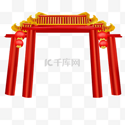 中国红建筑图片_中国风古风大门拱门