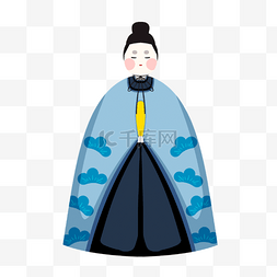 传统日式图片_蓝色长袍卡通娃娃日本女儿节