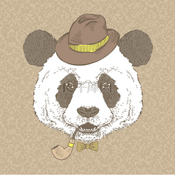 管艺术设计图片_手工绘制的插图的熊猫烟烟管