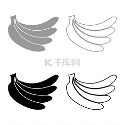 一堆香蕉设置图标灰色黑色矢量插