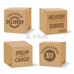 仓库的标志图片_带有公司标志的送货纸板箱。