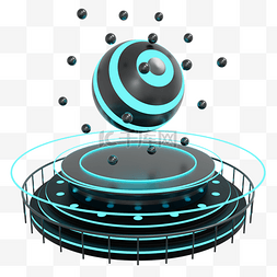 圆球黑色图片_3DC4D蓝色黑色展台元宇宙圆球