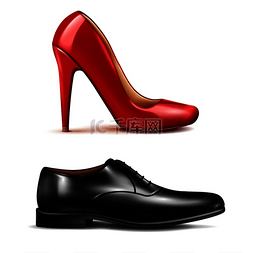 女性时尚鞋子图片_鞋子的现实主义设置与男性和女性