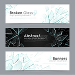 碎玻璃3装饰横幅黑白背景上的碎玻璃碎片3条抽象装饰横横幅集矢量插图