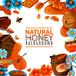 蜂蜜卡通彩色框架与野花大黄蜂木