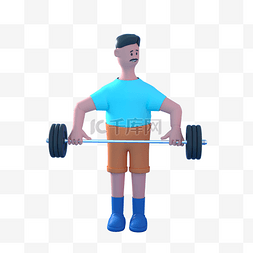 蓝色杠铃图片_3D立体健身人物蓝色C4D