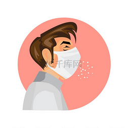 卡通谨慎图片_戴白色医用防护面具防止病毒感染