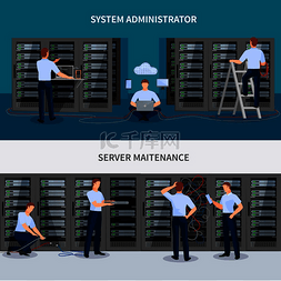 服务器矢量图片_服务器维护水平横幅设置与技术符