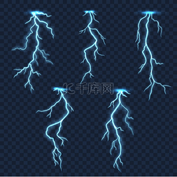 雷电的图片_透明背景上的雷暴闪电和雷电。