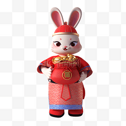 兔子福袋图片_国潮风喜庆3D立体卡通兔子形象