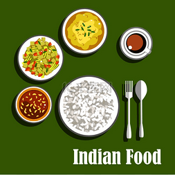 叉子勺子图片_素食印度晚餐平面菜单图标配番茄
