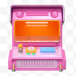 粉色游戏机图片_3D立体C4D娃娃机边框游戏机商品框
