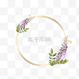 紫藤花长廊图片_水彩紫藤花卉圆形线条边框