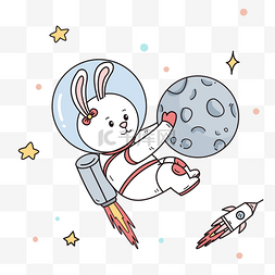 抱着月球的兔子动物宇宙宇航员
