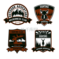 狩猎俱乐部标志套装野生动物鹿麋