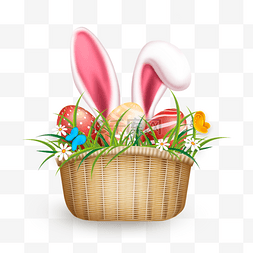 装在篮子里质感写实复活节彩蛋兔