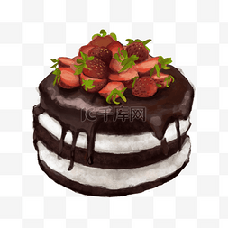 水彩划图片_巧克力草莓蛋糕水彩画