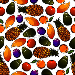 卡通芒果图片_白色背景下多汁的热带菠萝和芒果