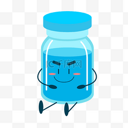 药瓶图片_卡通形象可爱表情蓝色疫苗药瓶