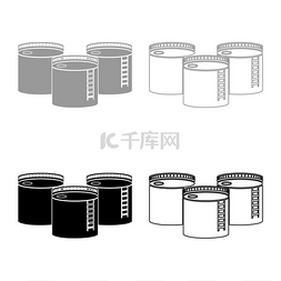 水箱矢量图片_储油罐设置图标灰色黑色矢量插图