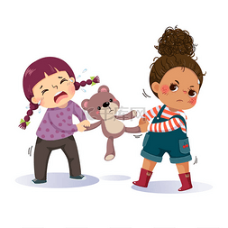 一小女孩图片_两个小女孩为争夺一只泰迪熊而争