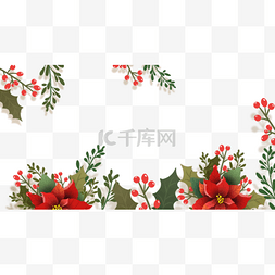 线条松果图片_圣诞一品红花卉边框植物