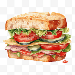 营养早餐手绘图片_手绘美味早餐营养蔬菜三明治