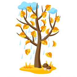 飘落叶的树图片_秋天的树，黄色的树叶飘落。