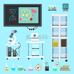 平面化学实验室设备套装。
