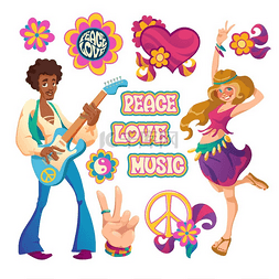 嬉皮士图标图片_嬉皮士，和平、爱情和音乐的象征
