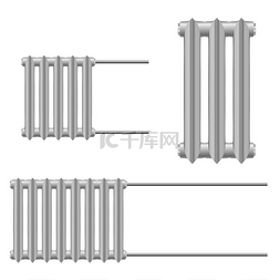 在白色背景上设置金属散热器的矢