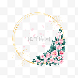 圆形韩国木槿花卉金线边框