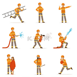 工作情况图片_消防队员在橙色统一做他们的工作