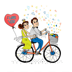 两个年轻的恋人，骑双人自行车