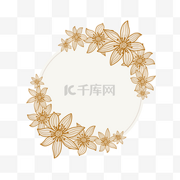 金色线稿圆形花卉边框