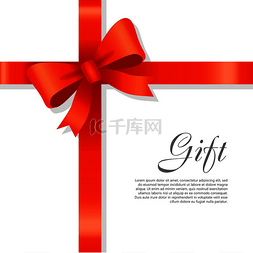 蝴蝶结丝带礼品卡图片_白色背景上的卡片矢量插图，带红