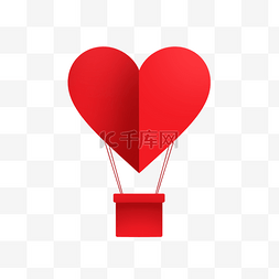 红色热气球png图片_情人节妇女节红色剪纸折纸爱心热